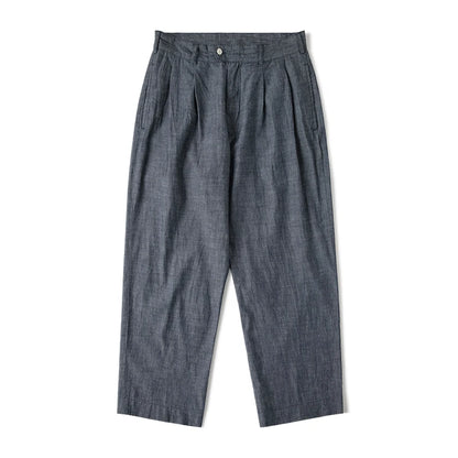 Chambray Pleated Loose Trousers