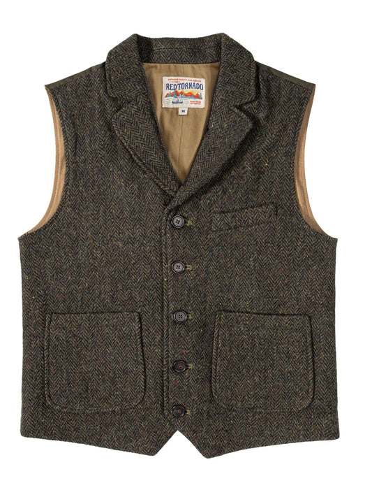 Herringbone Tweed Lapel Vest