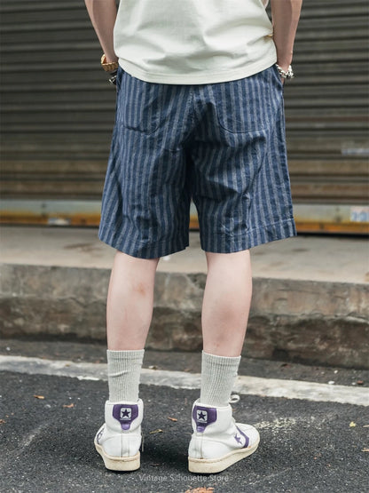 Striped Chambray Pleated Shorts