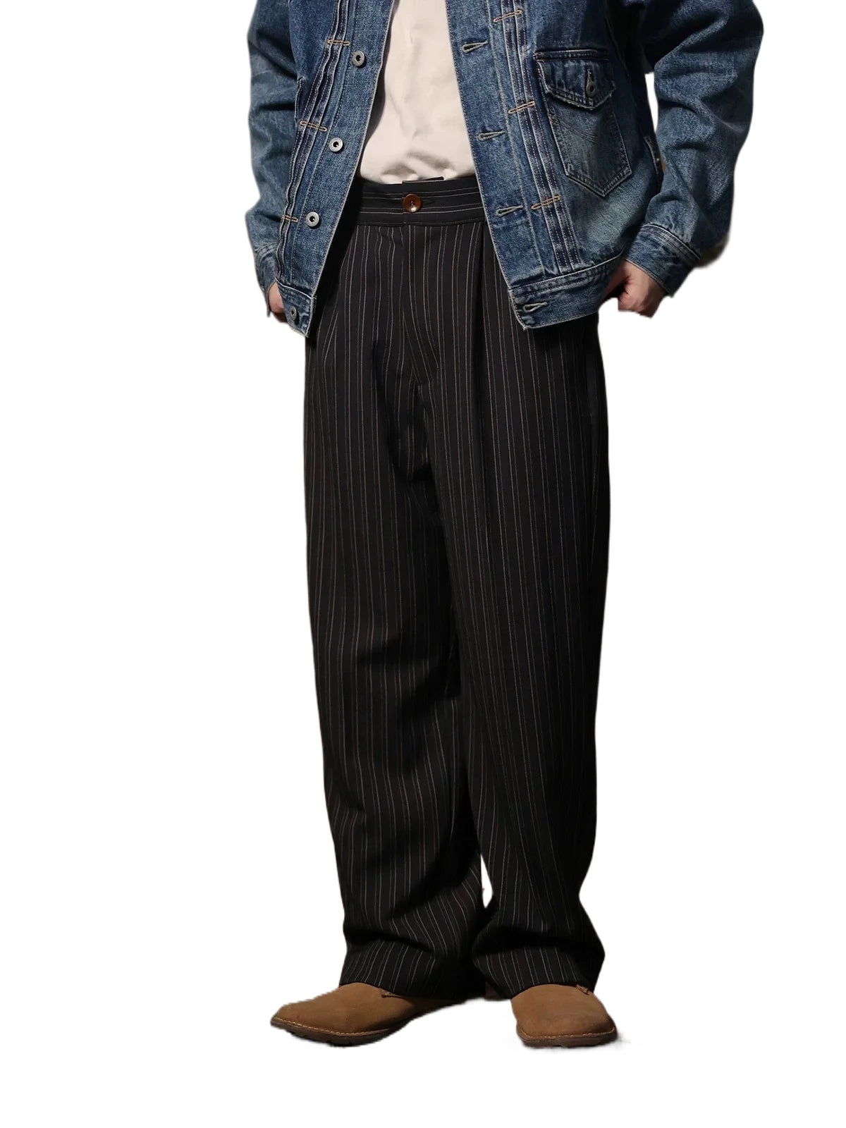Pinstripe Pleated Suit Trousers