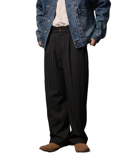 Pinstripe Pleated Suit Trousers